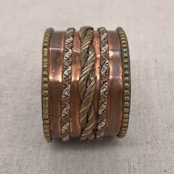Rustic Copper Mixed Metal Rope Cuff Bracelet - Picture 7 of 11